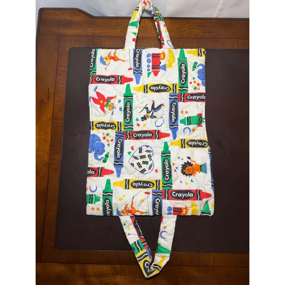 Handmade Crayola Fabric Quilted Tote Bag Kids Art Library Book Bag 12
